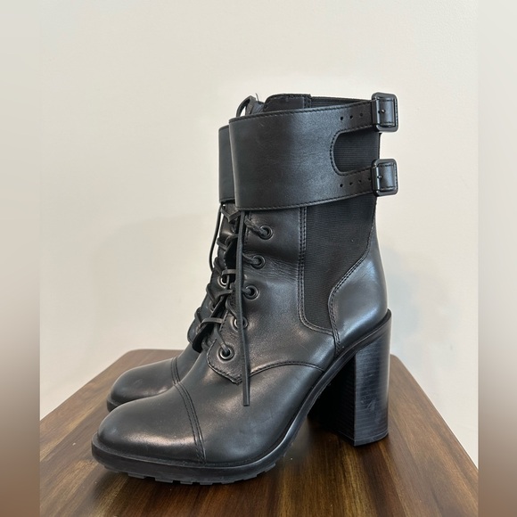 Tory Burch Broome Black Leather Lace-Up Combat Boots Size 10 EUC - Picture 2 of 11